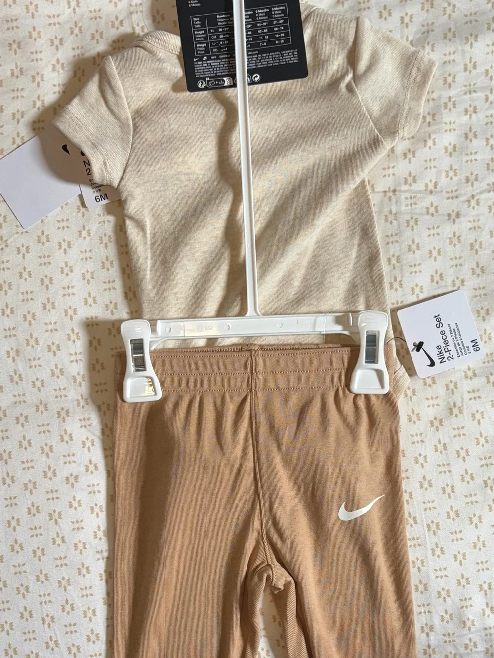 Nike Cream Short-Sleeve Bodysuit with Tan Pant Set